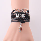 LEATHER WRAP INFINITY LOVE MUSIC BRACELET ( AVAILABLE IN 2 COLORS )